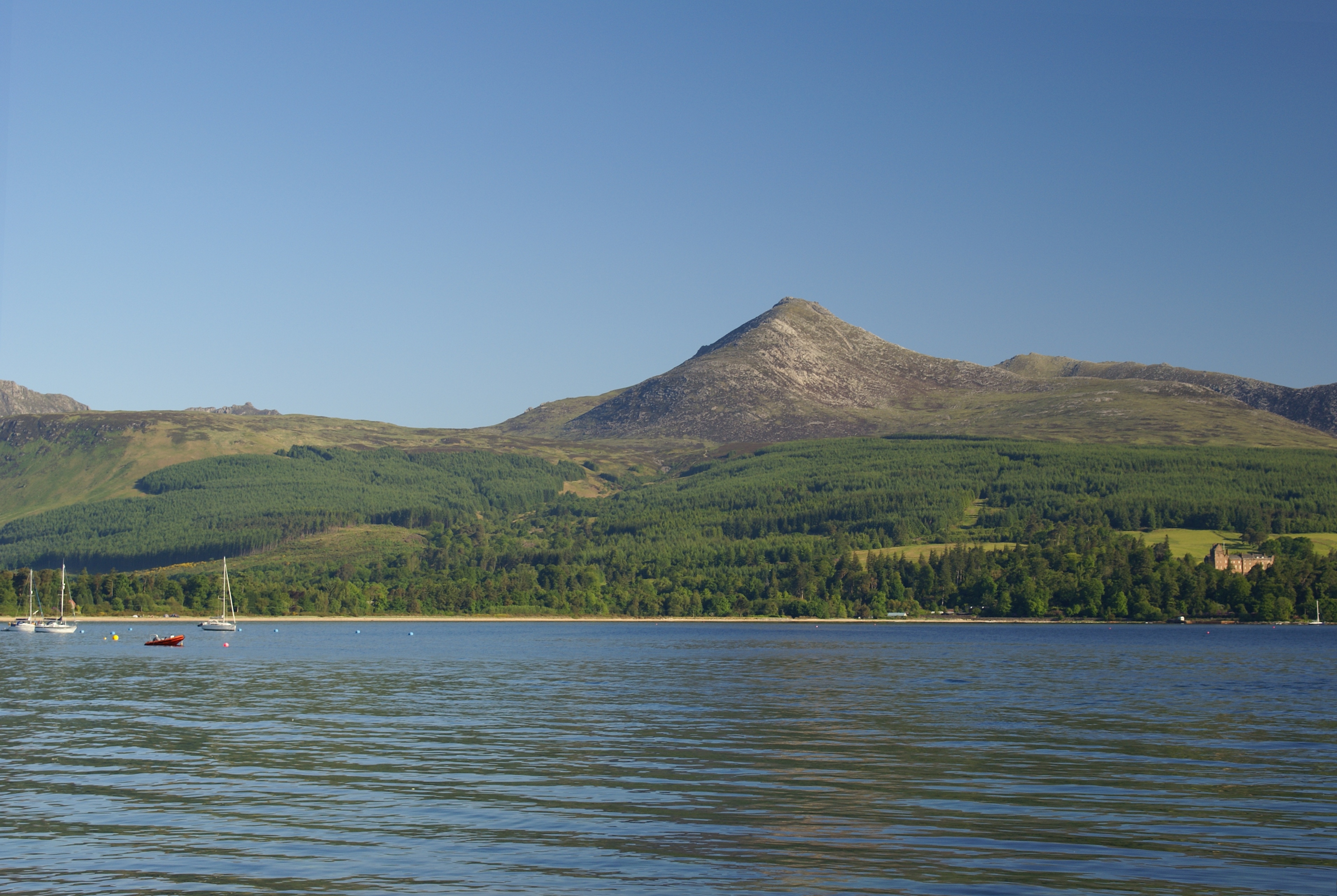 Goatfell rising above Brodick Harbour.