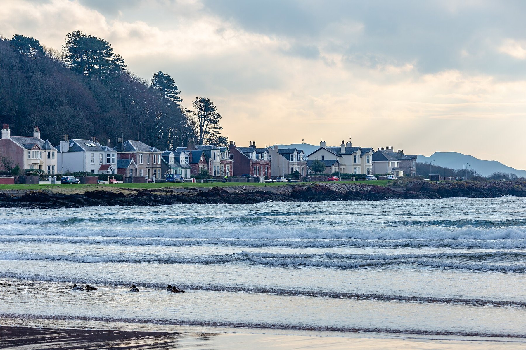 The beach and seafront houses at Millport on Great Cumbrae.
